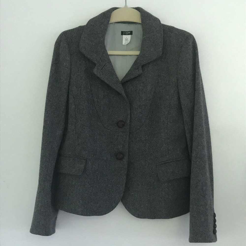 J. Crew Women's Herringbone Schoolboy Gray Wool Blend Blazer Jacket Flaw 8